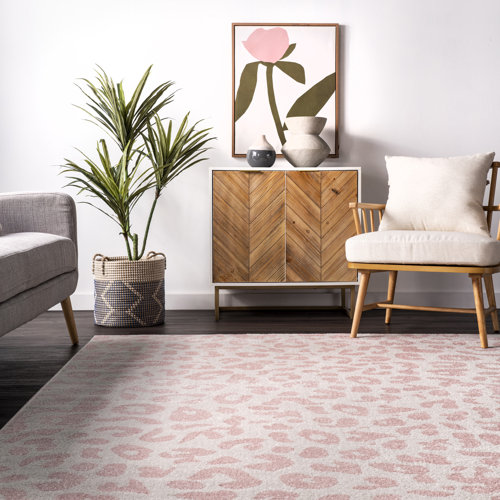 Trule Betances Modern Leopard Print Performance Ivory/Baby Pink Rug